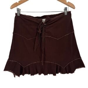 Y2K Corduroy Mini Skirt Womens S Brow Tie Raw Hemline Festival Western Hippie